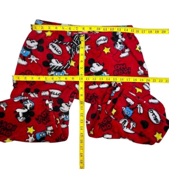 Disney Mickey Mouse Pajama Bottom Sleep Pant Plush Fleece Drawstring Red Women M - Picture 3 of 16